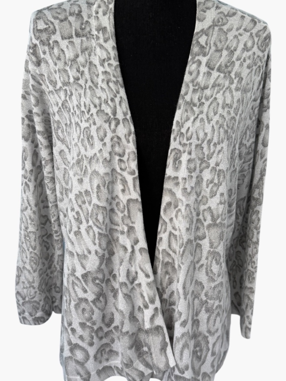 CHICO'S Silver Animal Print Cardigan, Size XL (Chico's size 3)
